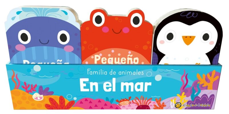 Familia de animales. Mar: cangrejo, pungüino y ballena